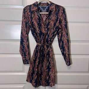 Tommy Hilfiger Paisley Print Button Down Belted Shirt Dress, Women's Size Medium